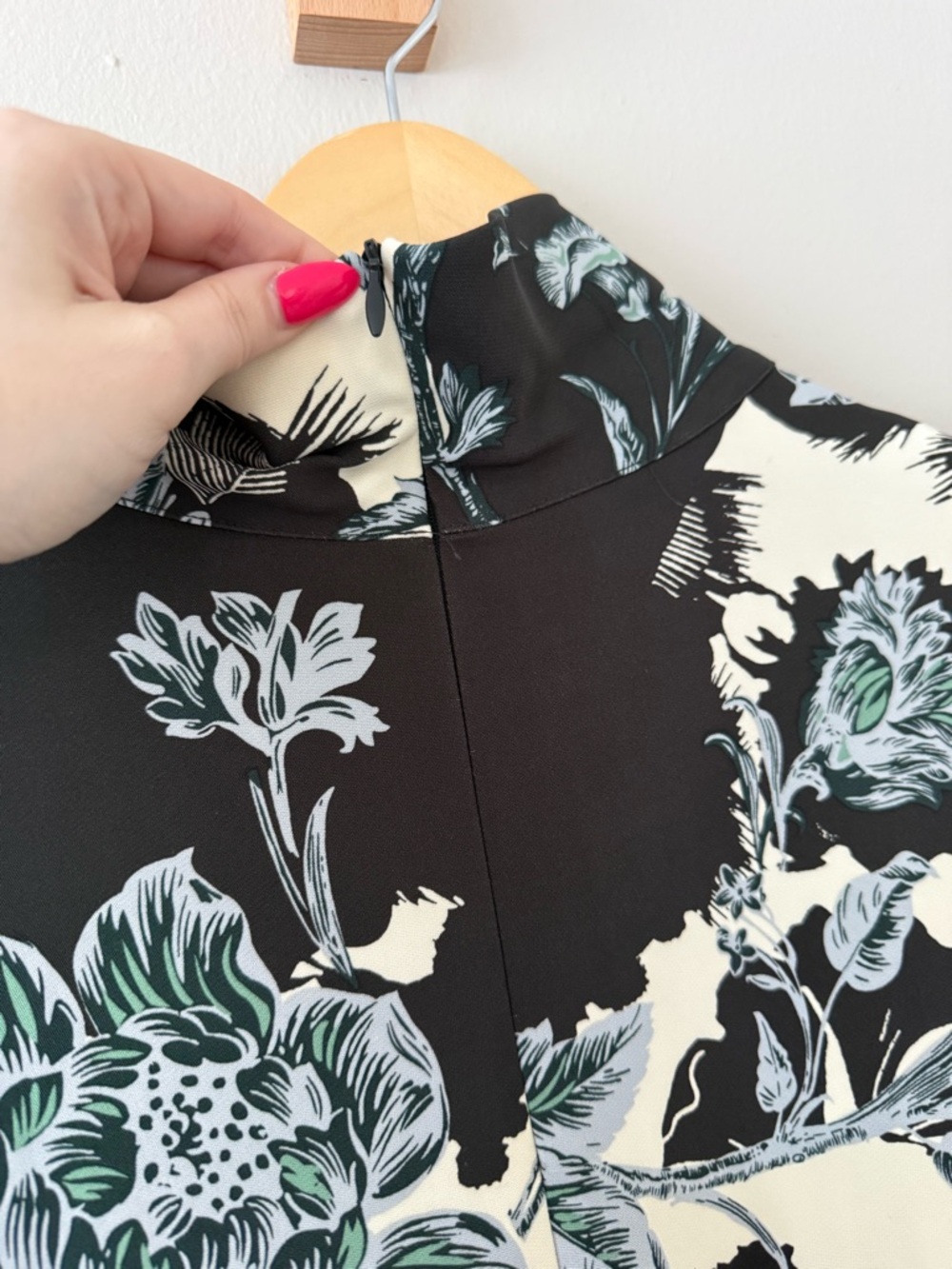 Reiss Black Floral High-Neck Midi Dress with Cream Accents - Picture 14 of 16